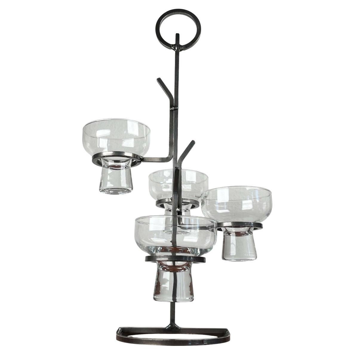 Vintage Danish Candleholder in Wrought Iron and Glass, 1970s
