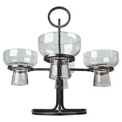 Candelabro danés vintage de hierro forjado y cristal, años 70