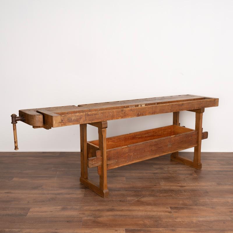 Vintage Danish Carpenter's Workbench Rustic Console Table In Good Condition In Round Top, TX