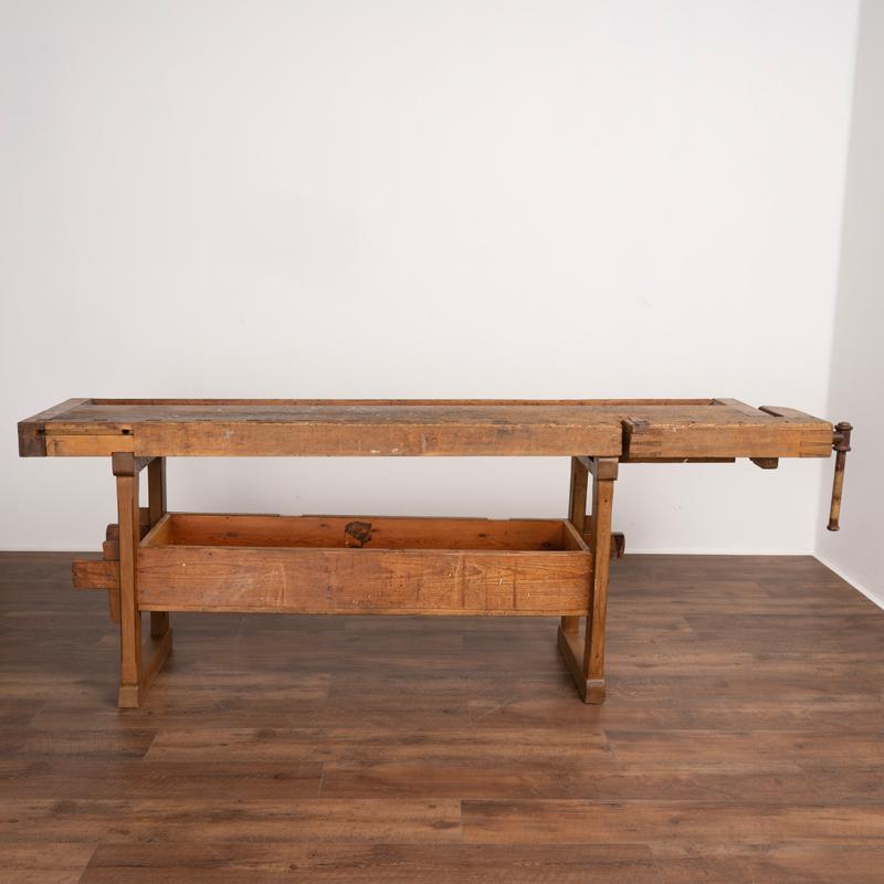 Wood Vintage Danish Carpenter's Workbench Rustic Console Table