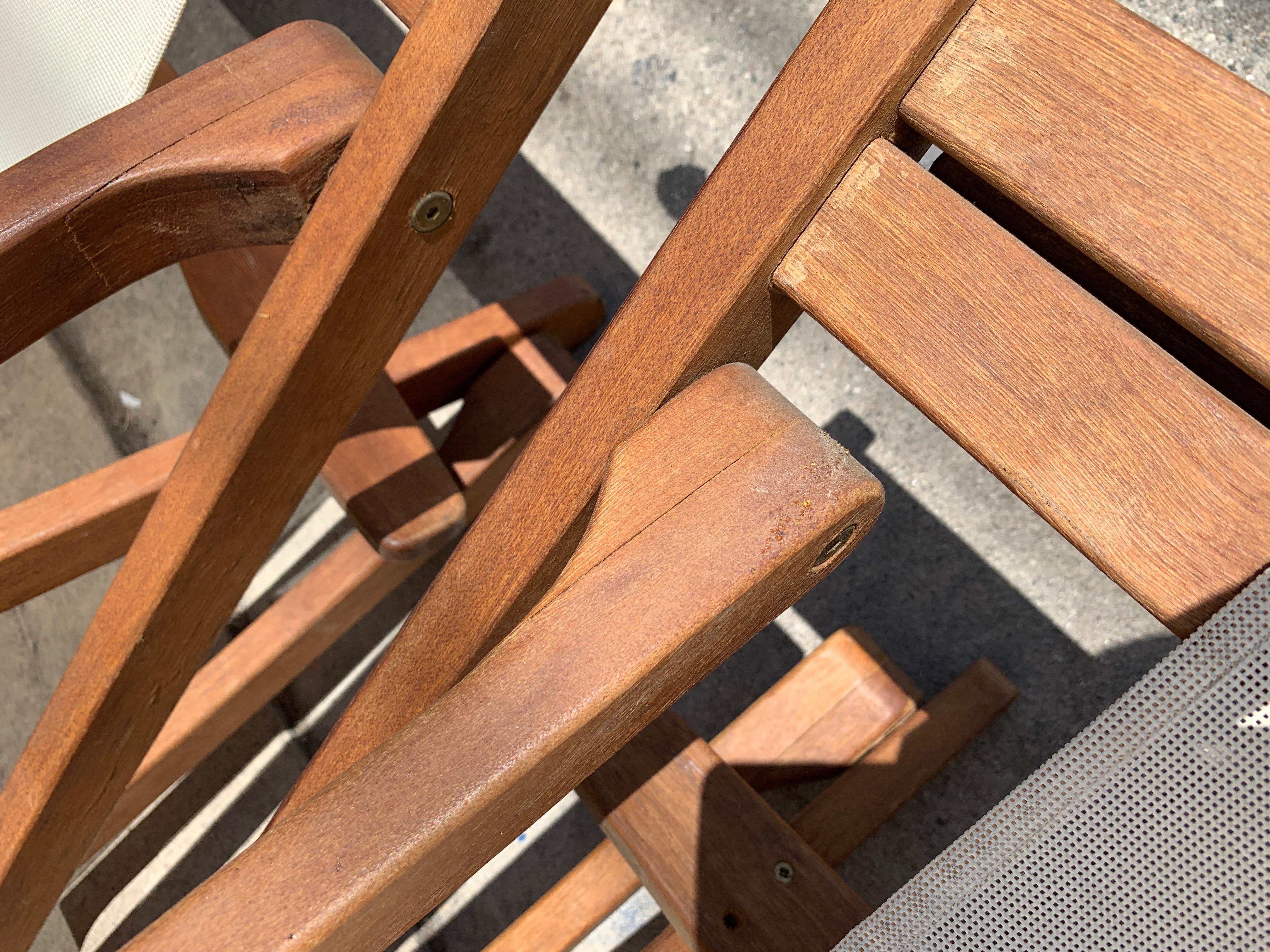 Mid-Century Modern Vintage Danish Cattie Teak Fold Out Rocking Sling Chairs
