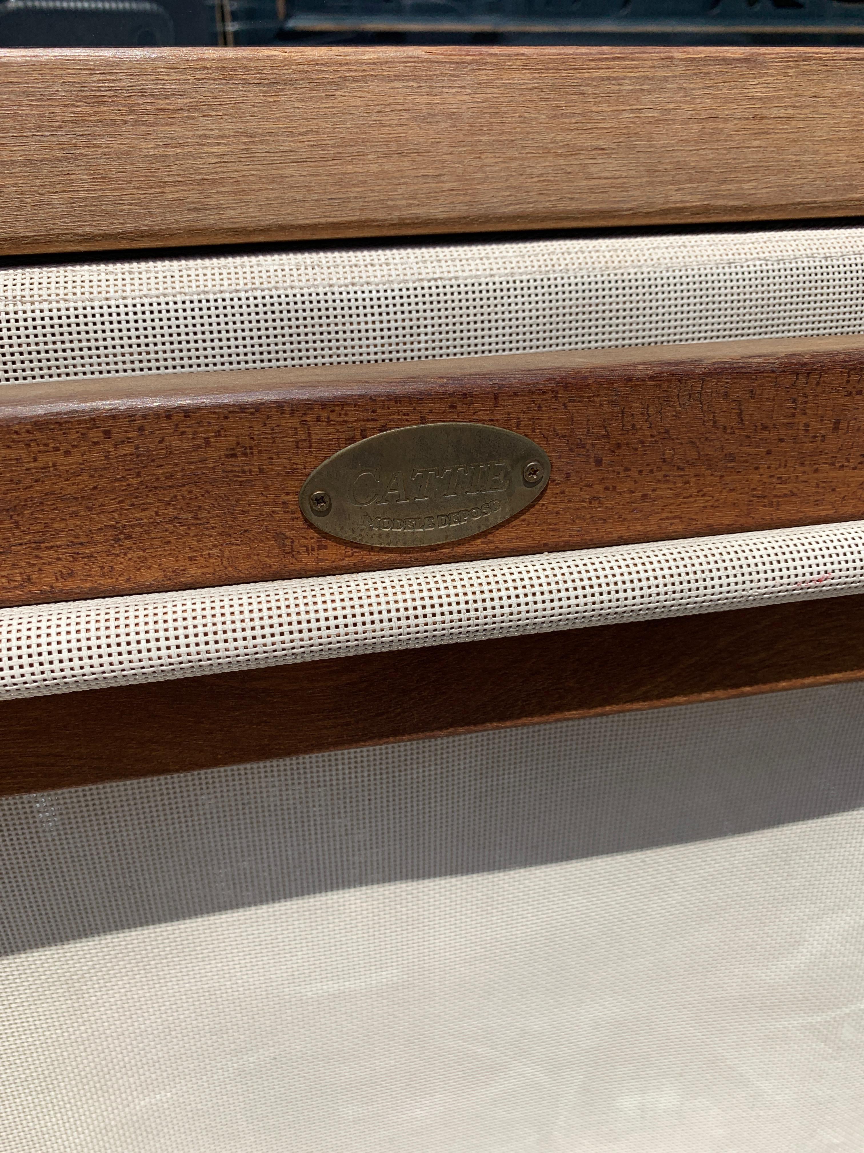 Vintage Danish Cattie Teak Fold Out Rocking Sling Chairs In Good Condition In Los Angeles, CA