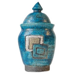 Vintage Danish Ceramic Cubist Urn in Turquoise Raku, 1970s