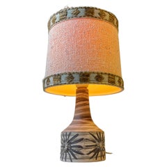Lampada da tavolo Hippie danese vintage in ceramica con fiori dipinti, anni '70