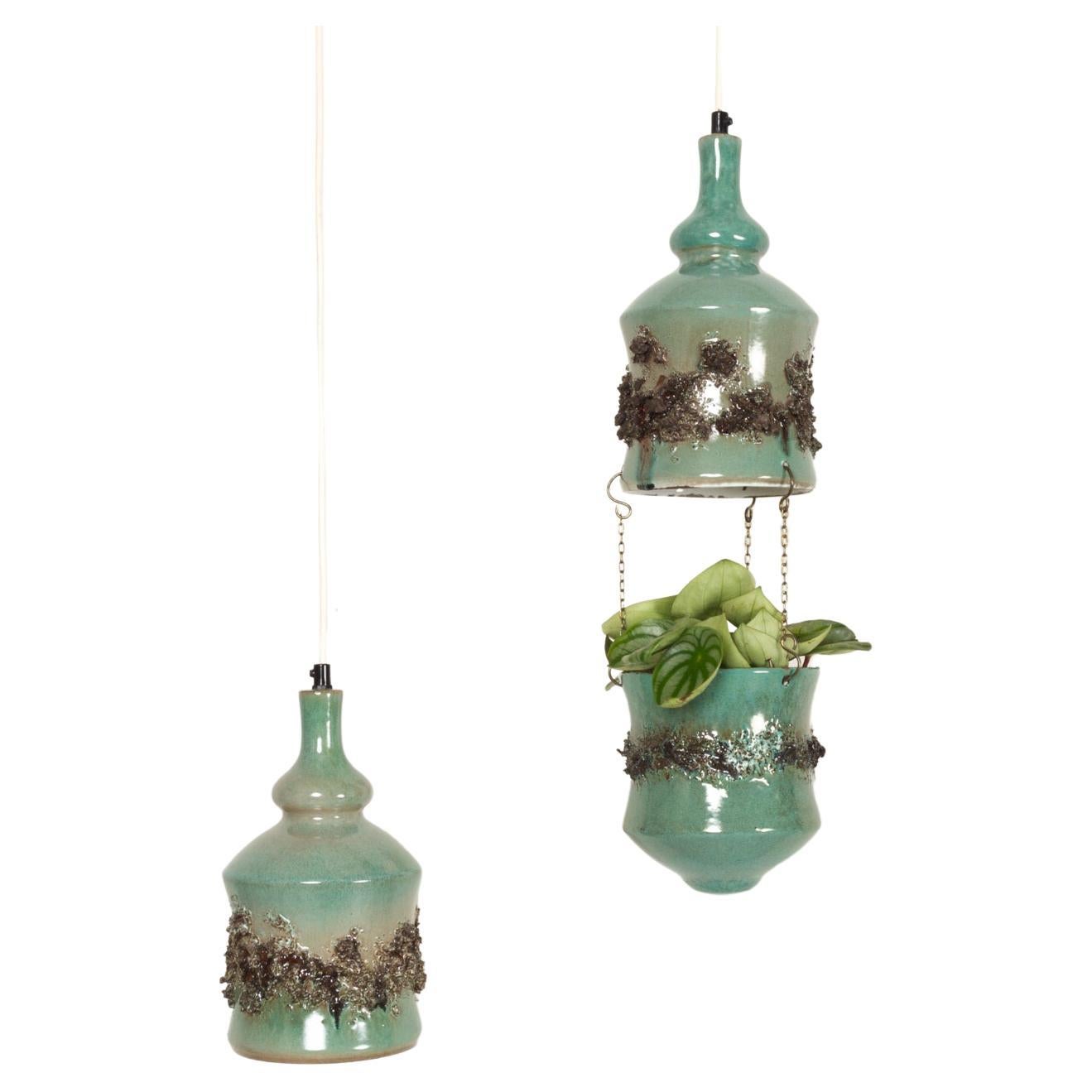 Vintage Danish Ceramic Pendants and Hanging Flower Pot 1960s