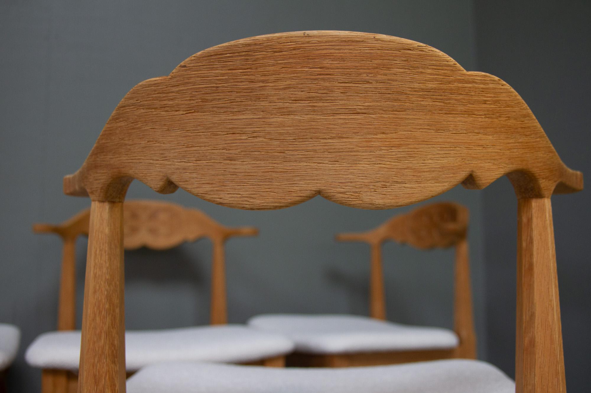 Vintage Danish Chairs in Oak and Bouclé by Henning Kjærnulf 1960s, Set of 6 5