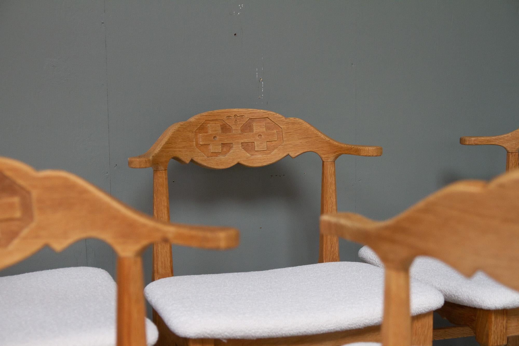 Vintage Danish Chairs in Oak and Bouclé by Henning Kjærnulf 1960s, Set of 6 7