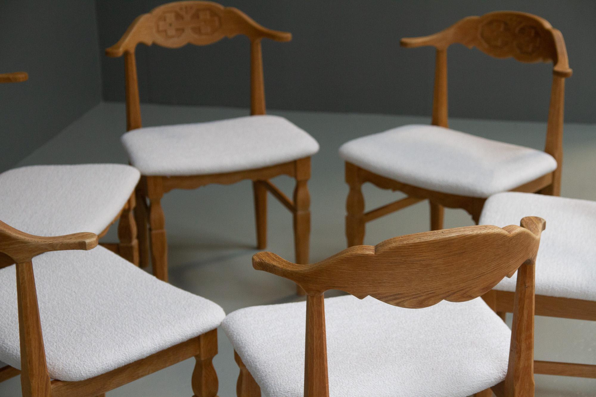 Vintage Danish Chairs in Oak and Bouclé by Henning Kjærnulf 1960s, Set of 6 10