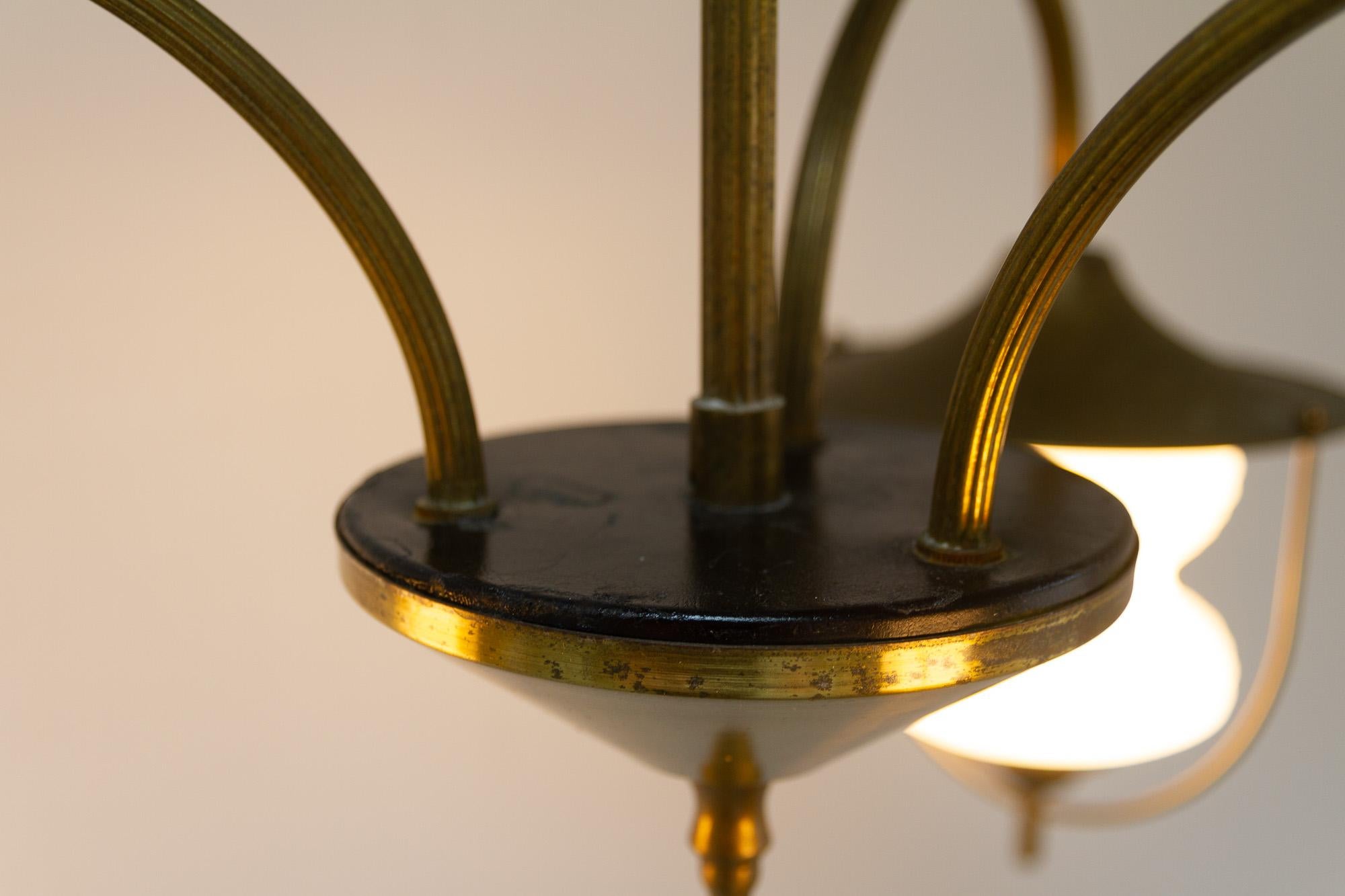 Vintage Danish Chandelier in Opaline Glass and Brass, 1950s For Sale 8