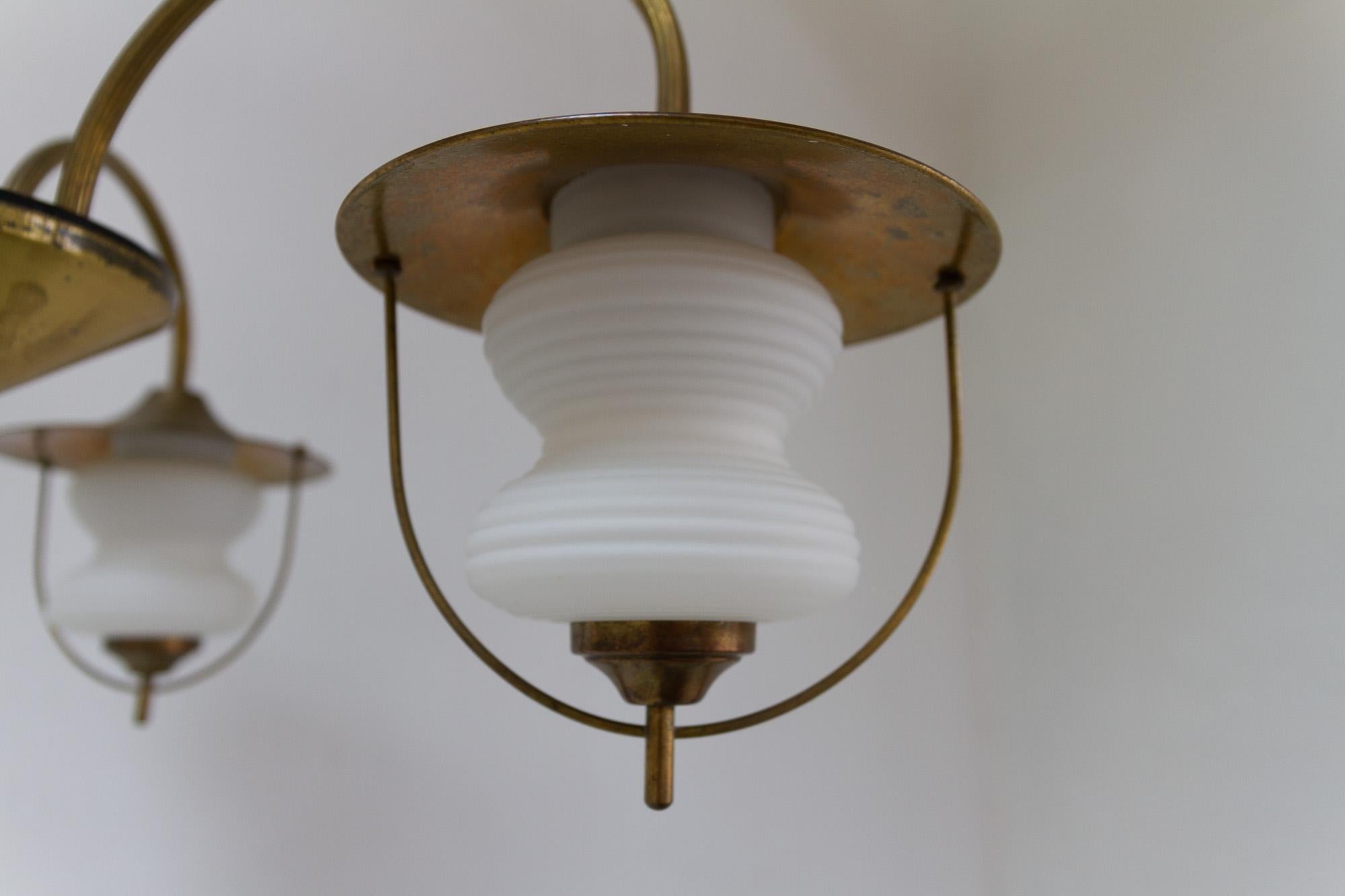 Vintage Danish Chandelier in Opaline Glass and Brass, 1950s In Good Condition For Sale In Asaa, DK