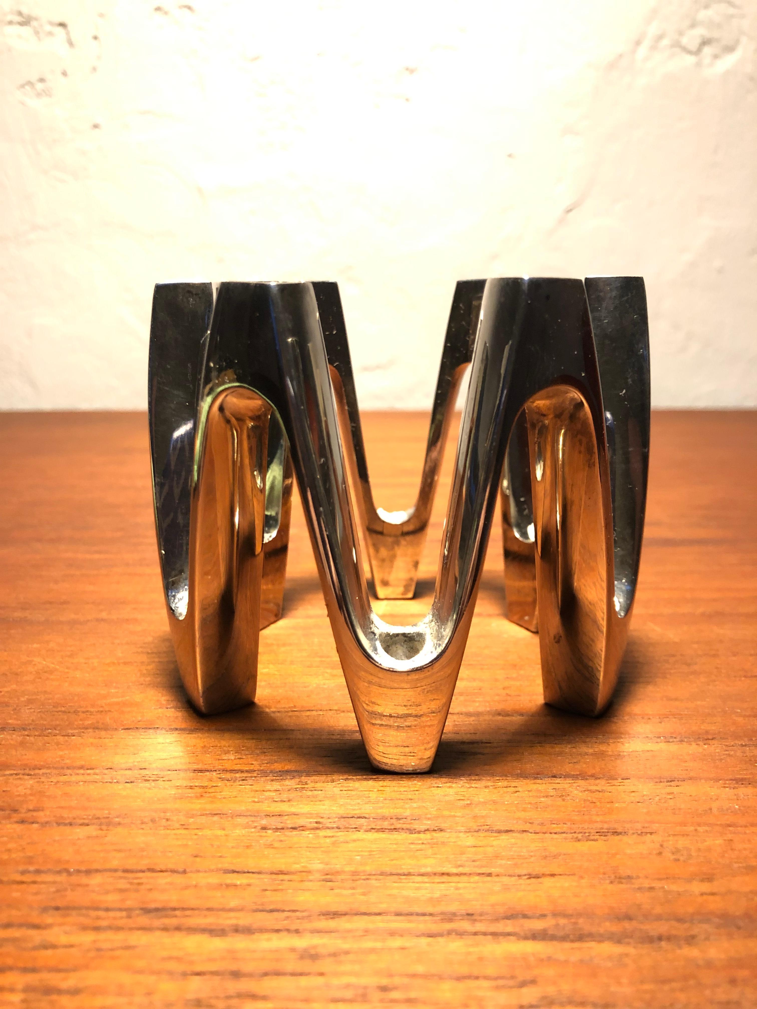 A beautiful vintage Danish chrome 12 candleholder designed by Jens Quistgaard. 
Included are 2 boxes of 12 original vintage taper candles?
Quistgaard lthough a sculptor and rooted in traditional craftsmanship, he made an early international career