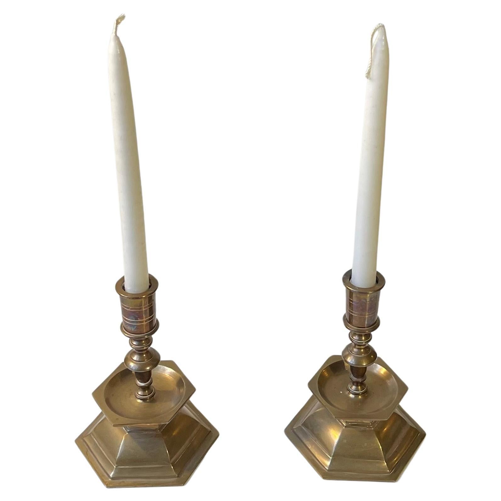 Vintage Danish Church Altar Candlesticks in Brass, 1930s For Sale