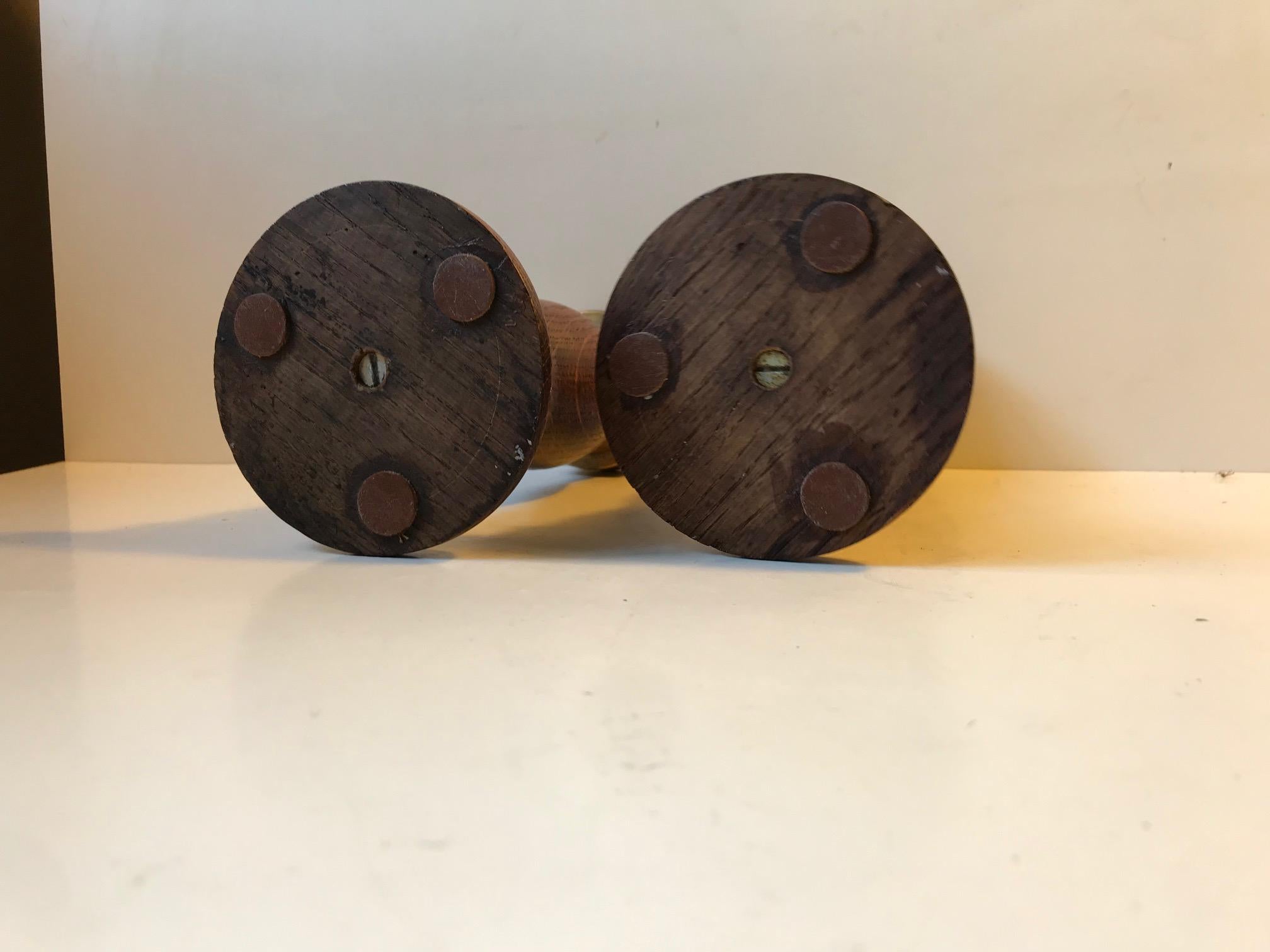 Vintage Danish Church Candleholders in Oak and Bronze, 1950s, Set of 2 For Sale 2