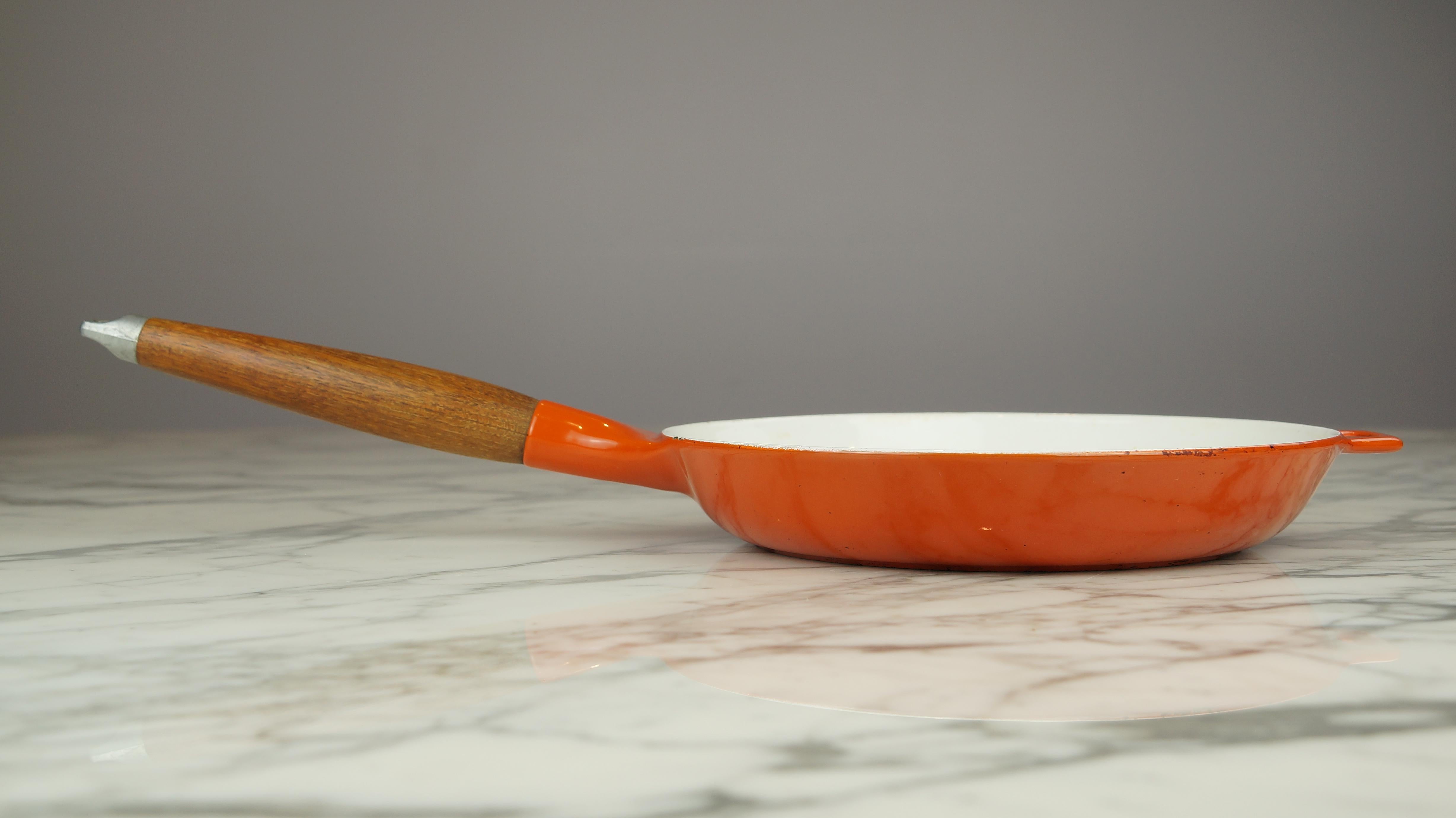 Vintage Danish Copco Enamel Cast Iron Pans with Teak Handles, Michael Lax Design 4