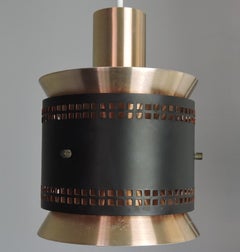 Vintage Danish Copper and Black Pendant Light, 1960s, Set of 2