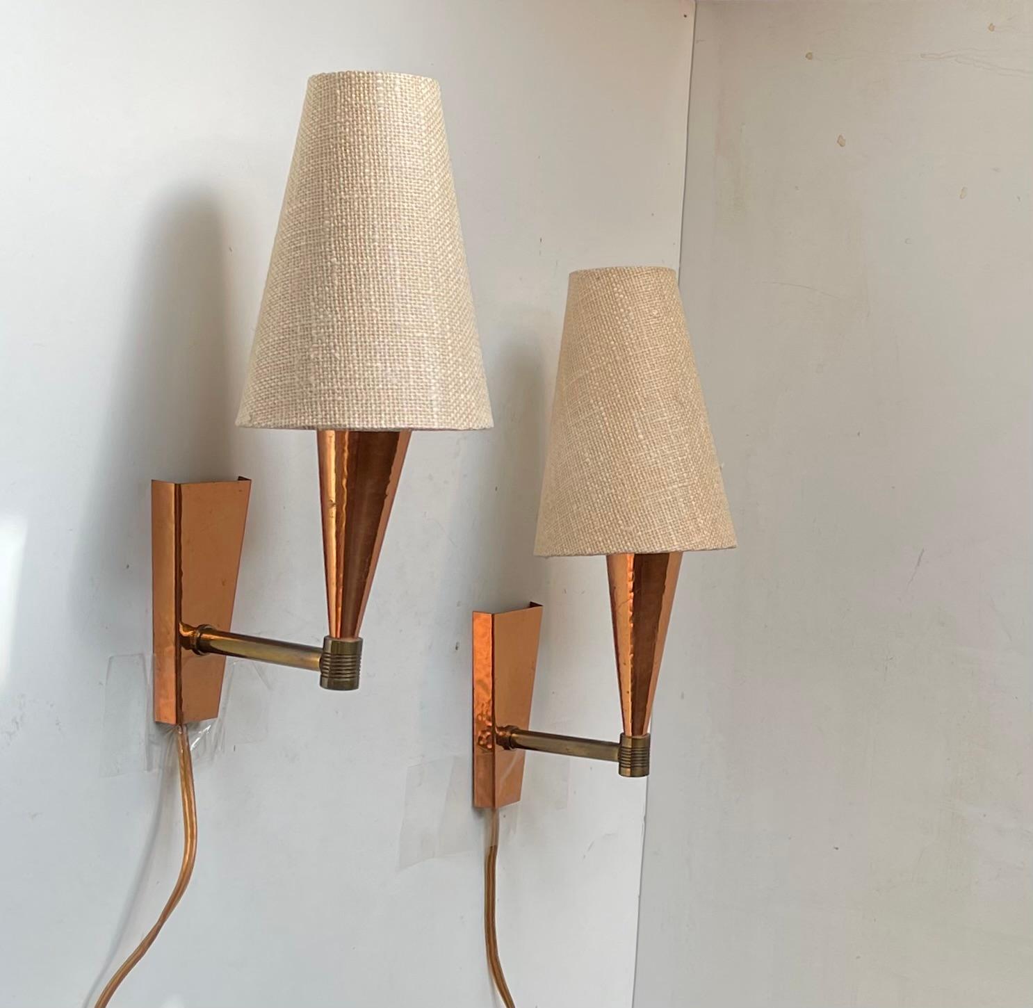 Lampade da parete danesi d'epoca in rame e assia di Svend Mejlstrøm, anni '60 In condizioni buone in vendita a Esbjerg, DK