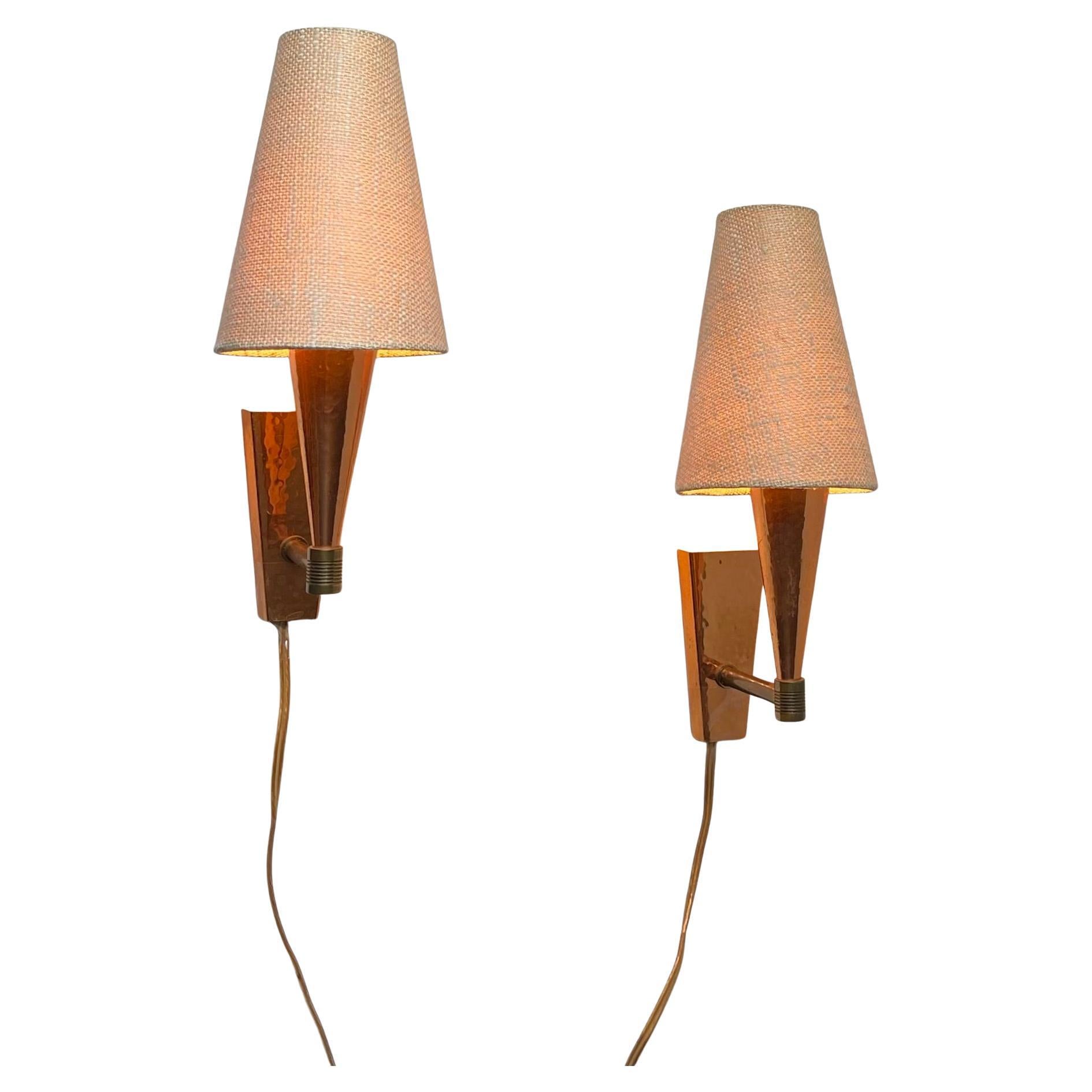 Vintage Danish Copper & Hessian Wall Lamps by Svend Mejlstrøm, 1960s