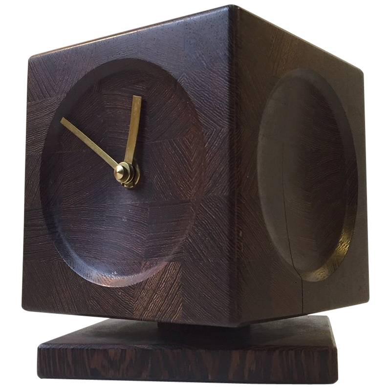 Vintage Danish Cube Table Clock in Wenge Wood, 1960s