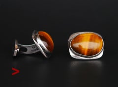 Vintage Danish Cuff- links Bent Knudsen Tiger Eye Sterling Silver /19 gr