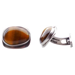 Vintage Danish Cuff- links Bent Knudsen Tiger Eye Sterling Silver /19 gr