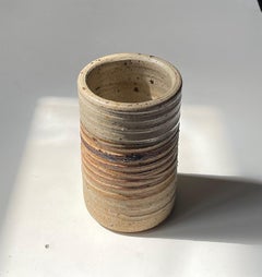Vintage Danish Cylindrical Vase in Glazed StripedStoneware by Tue Poulsen, 1970s