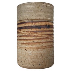 Vintage Danish Cylindrical Vase in Glazed StripedStoneware by Tue Poulsen, 1970s
