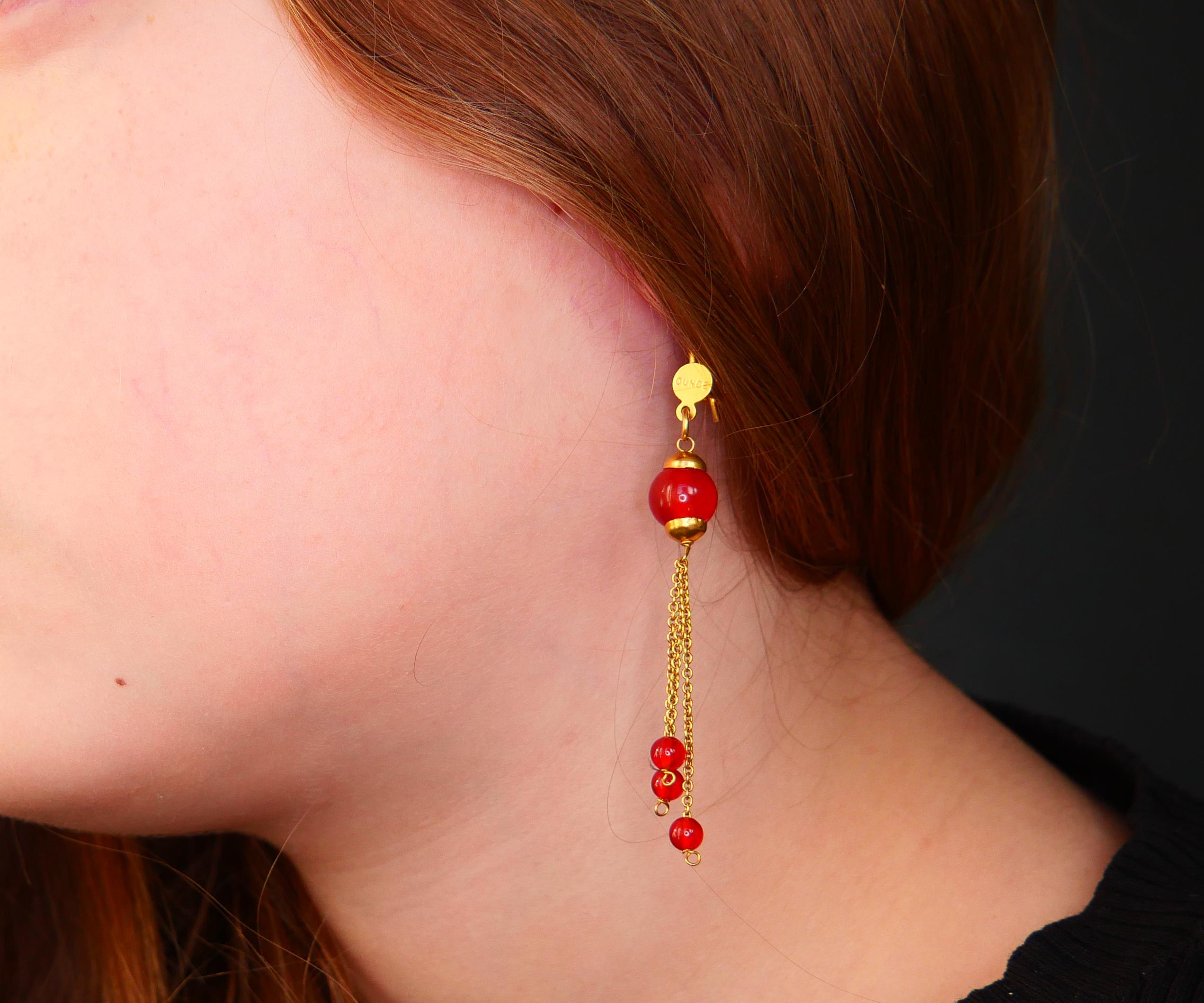 Dänische Vintage-Ohrhänger, natürlich Sard, massives 18K Gelbgold / 4,8 gr Damen im Angebot
