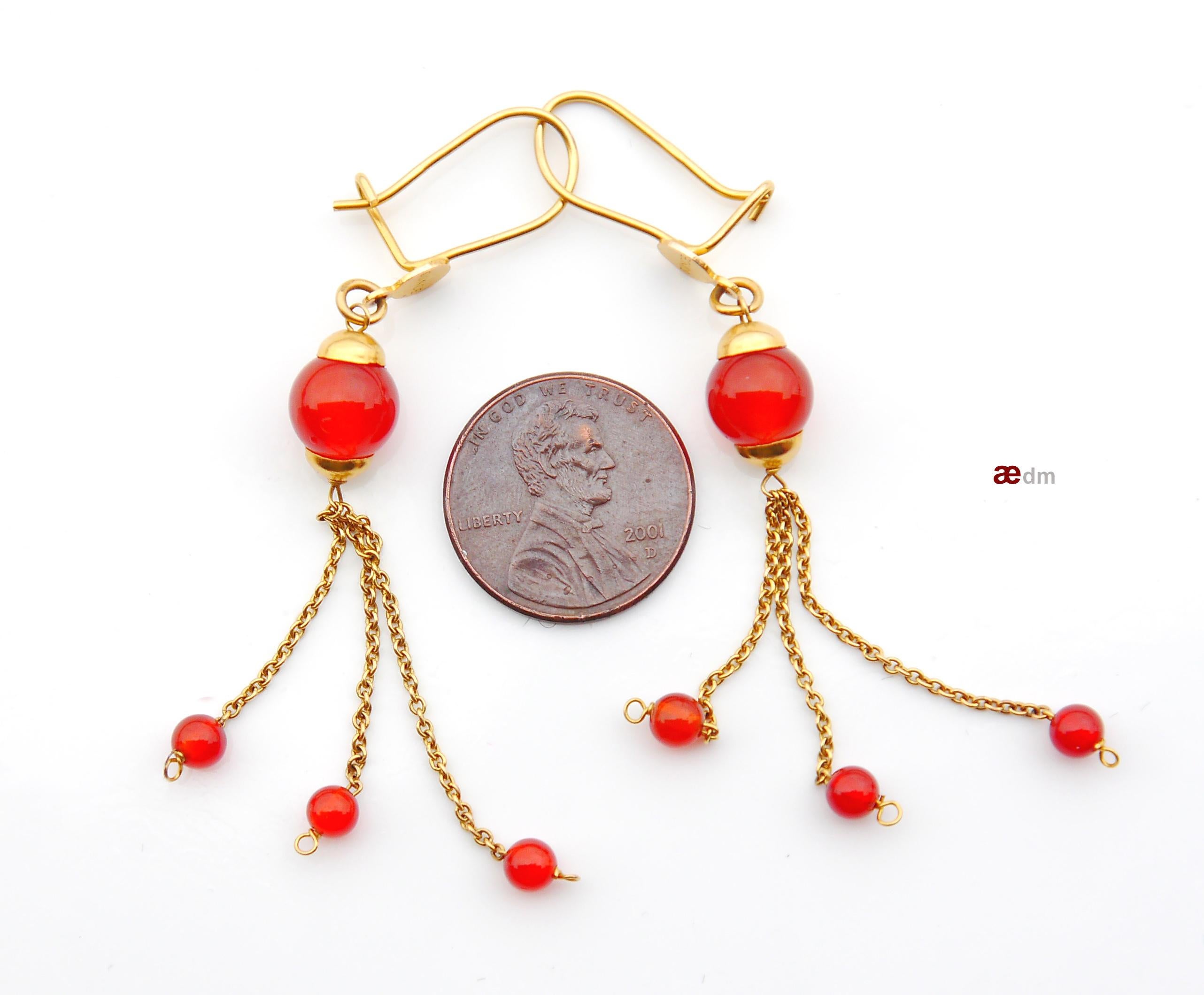Dänische Vintage-Ohrhänger, natürlich Sard, massives 18K Gelbgold / 4,8 gr im Angebot 3