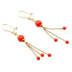 Pendants d'oreilles danois vintage en or jaune 18 carats massif Sard naturel /4,8 g