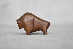 Vintage Danish Dark Teak Bison Figurine, 1960s