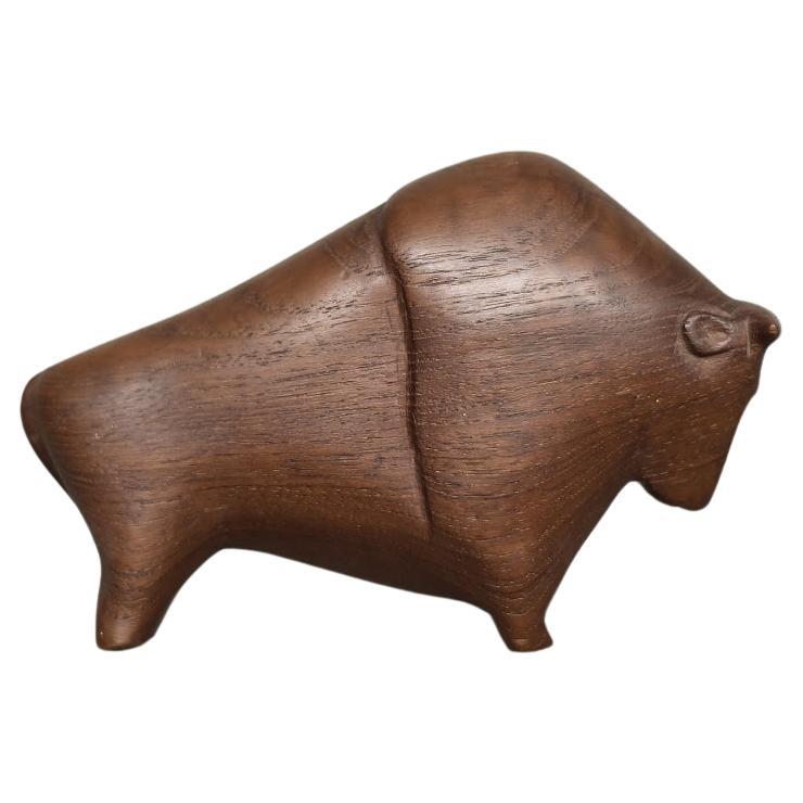 Vintage Danish Dark Teak Bison Figurine, 1960s