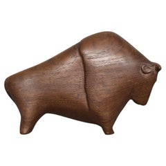 Vintage Danish Dark Teak Bison Figurine, 1960s