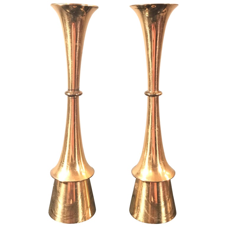 Vintage Danish Design Brass Candleholders For Sale