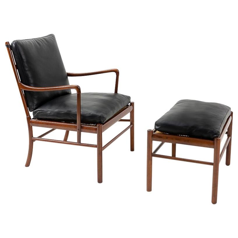 Vintage Danish Design Colonial Lounge Chair and Ottoman, by Ole Wanscher, 1950s For Sale