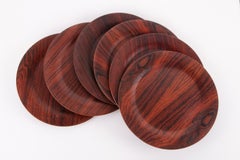 Vintage Danish Design Darkwood Plates Set of 6 1960s