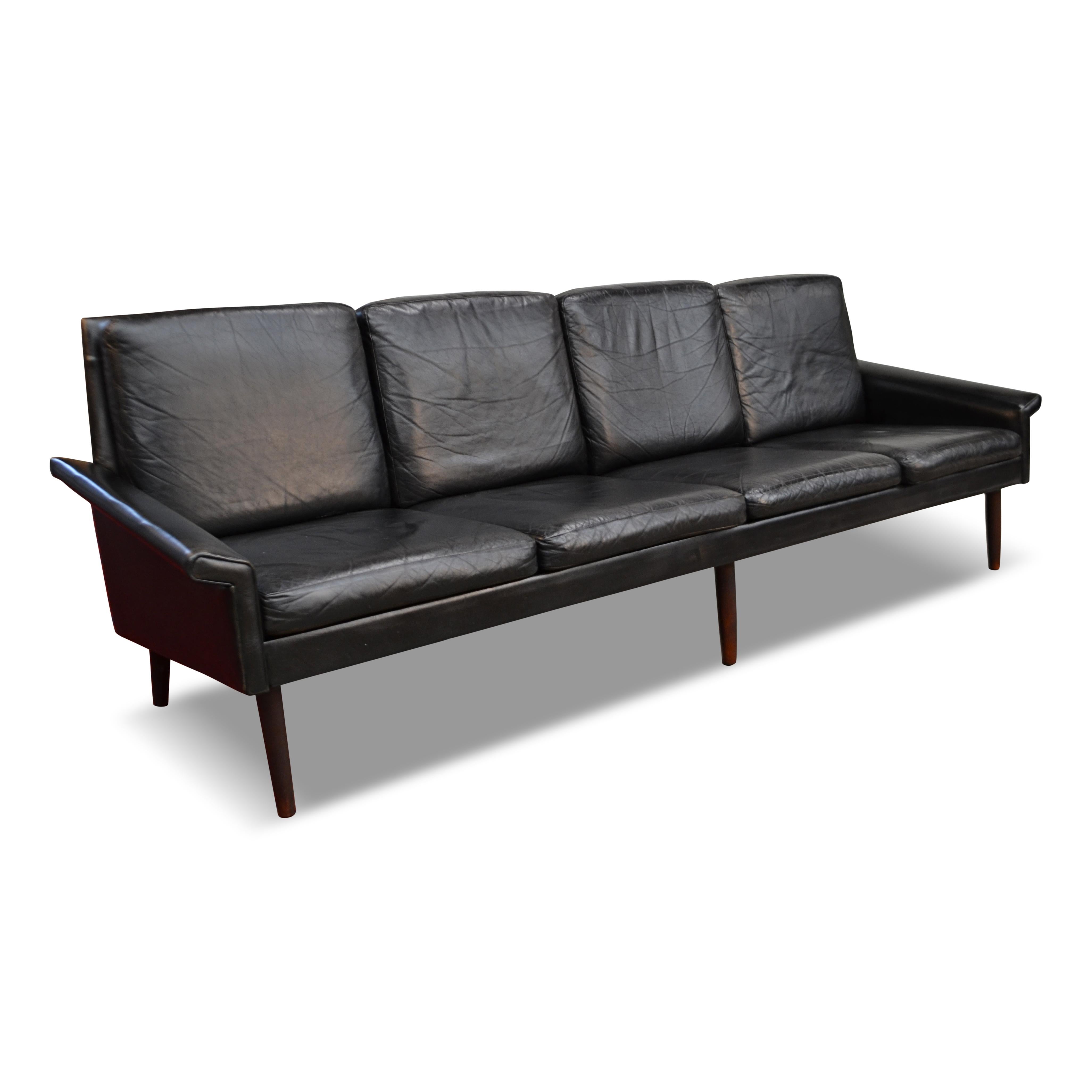 Mid-Century Modern Vintage Danish Design Hans Olsen 4-Seater Leather Sofa