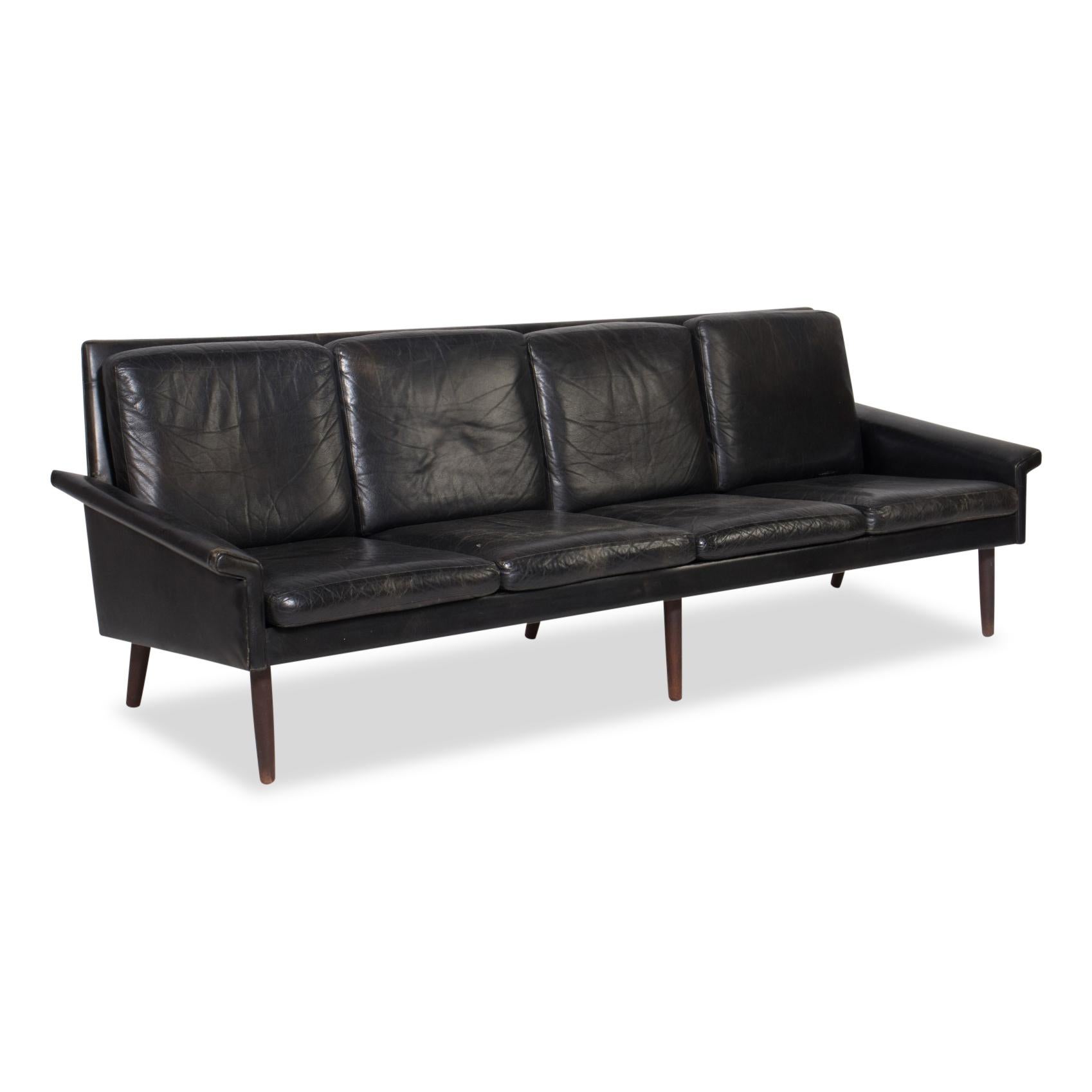 20th Century Vintage Danish Design Hans Olsen 4-Seater Leather Sofa