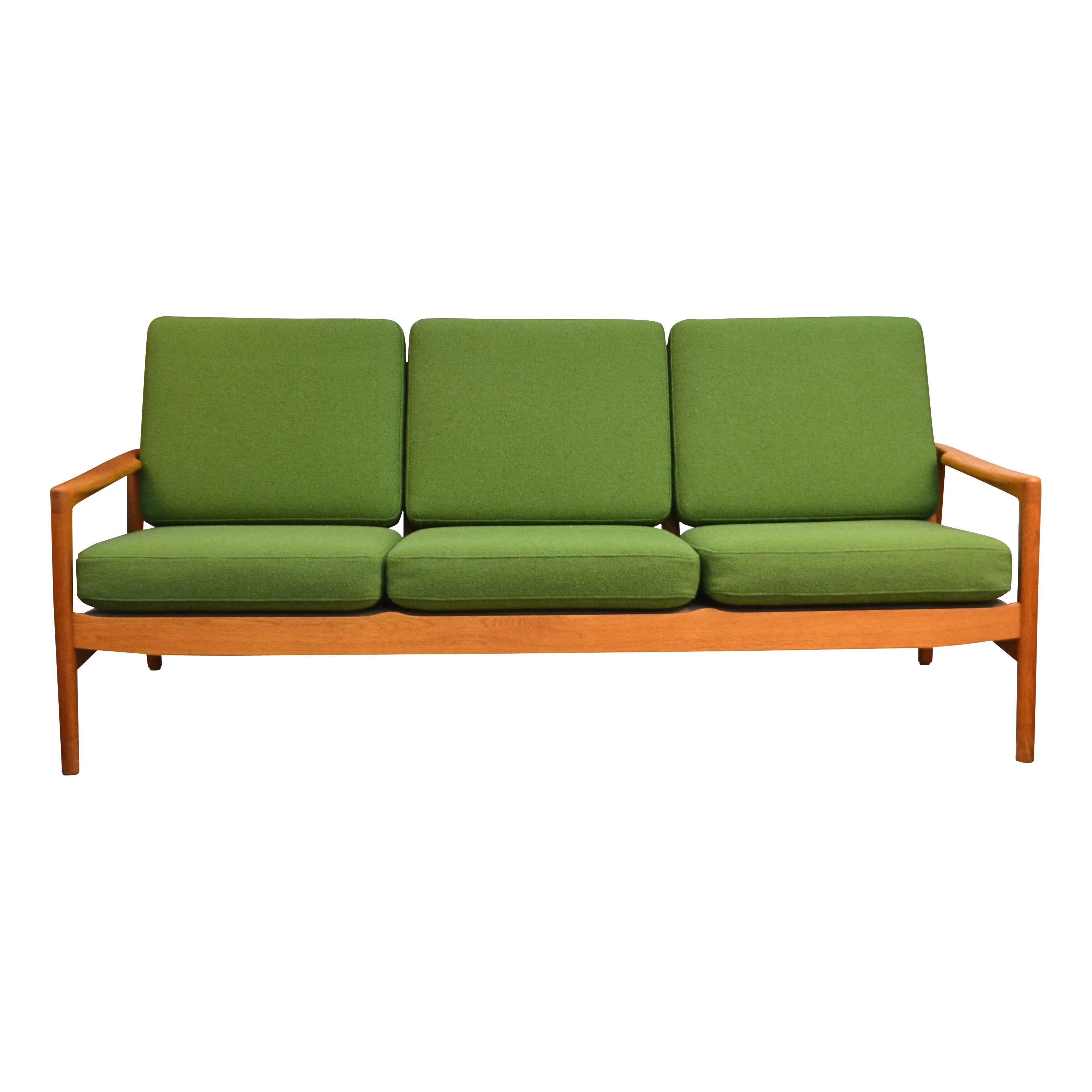Mid-Century Modern Vintage Danish Design Hans Olsen Oak 3-Seater Sofa