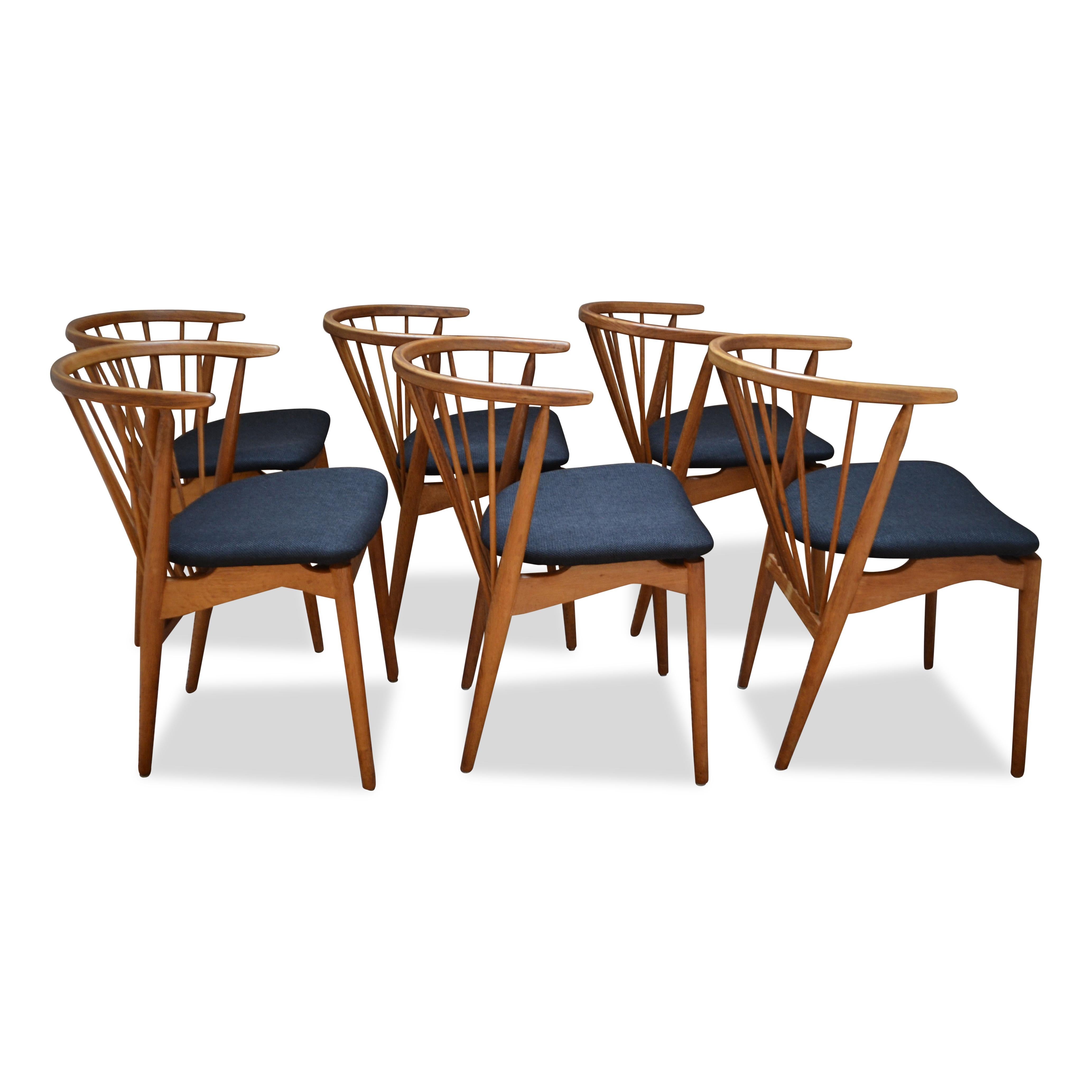 Fabric Vintage Danish design Helge Sibast no.6 oak dining chairs For Sale