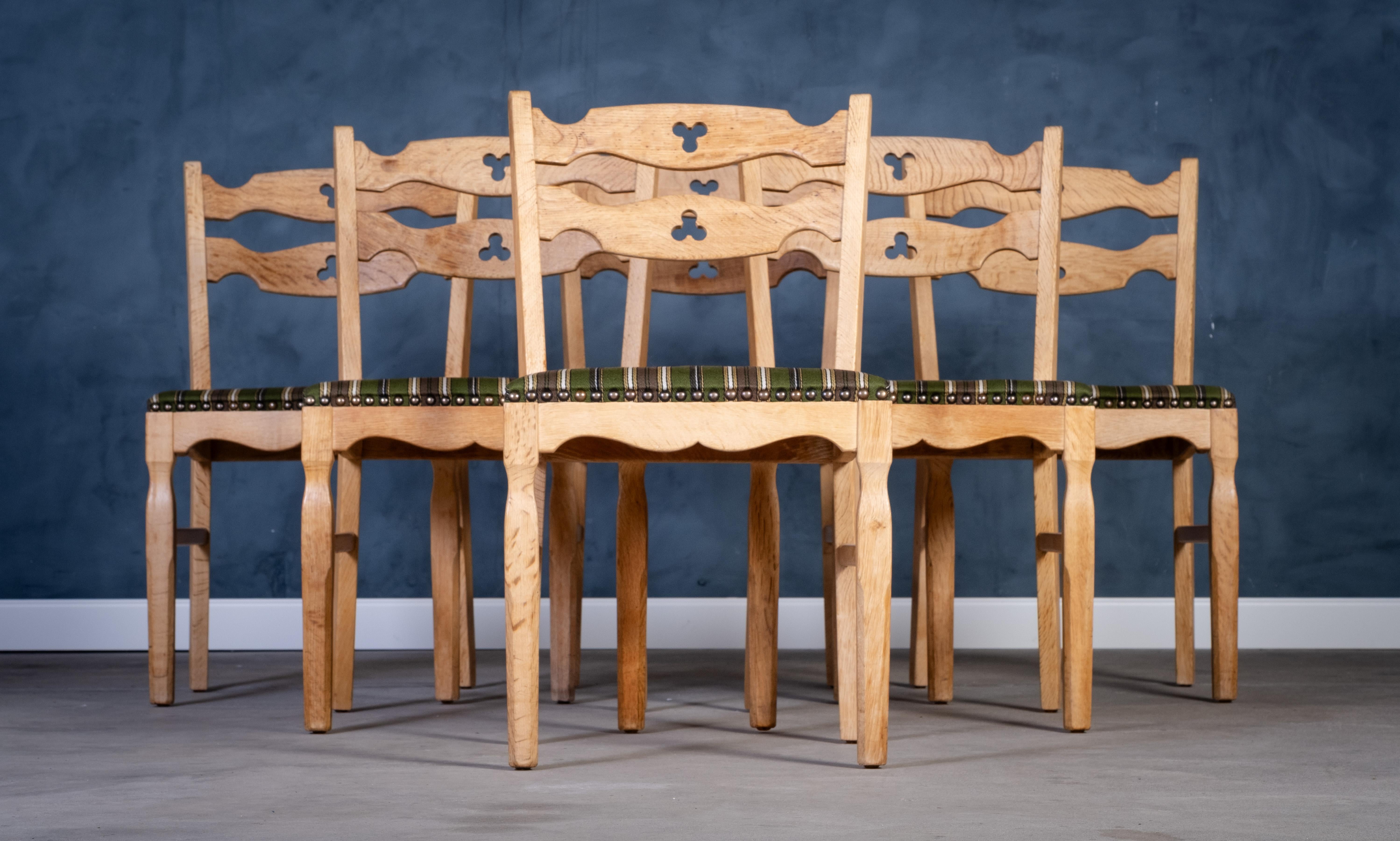 Mid-Century moderno Sedie da pranzo danesi vintage in Oak, anni '50, set da 6