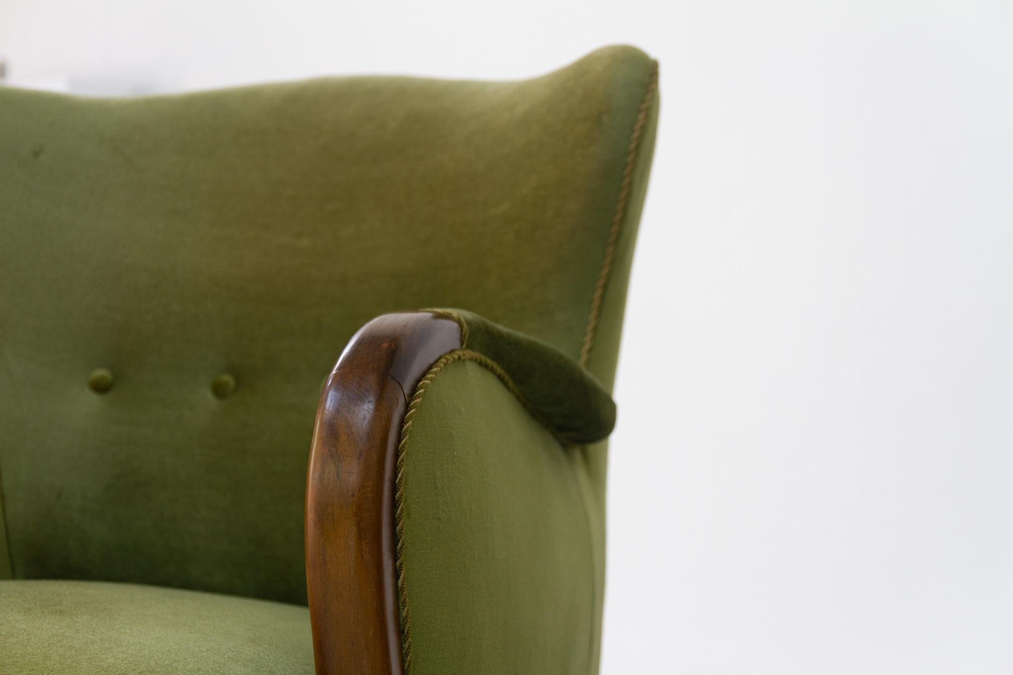 Vintage Danish Emerald Green Velvet Art Deco Lounge Chairs, 1940s, Set of 2 9