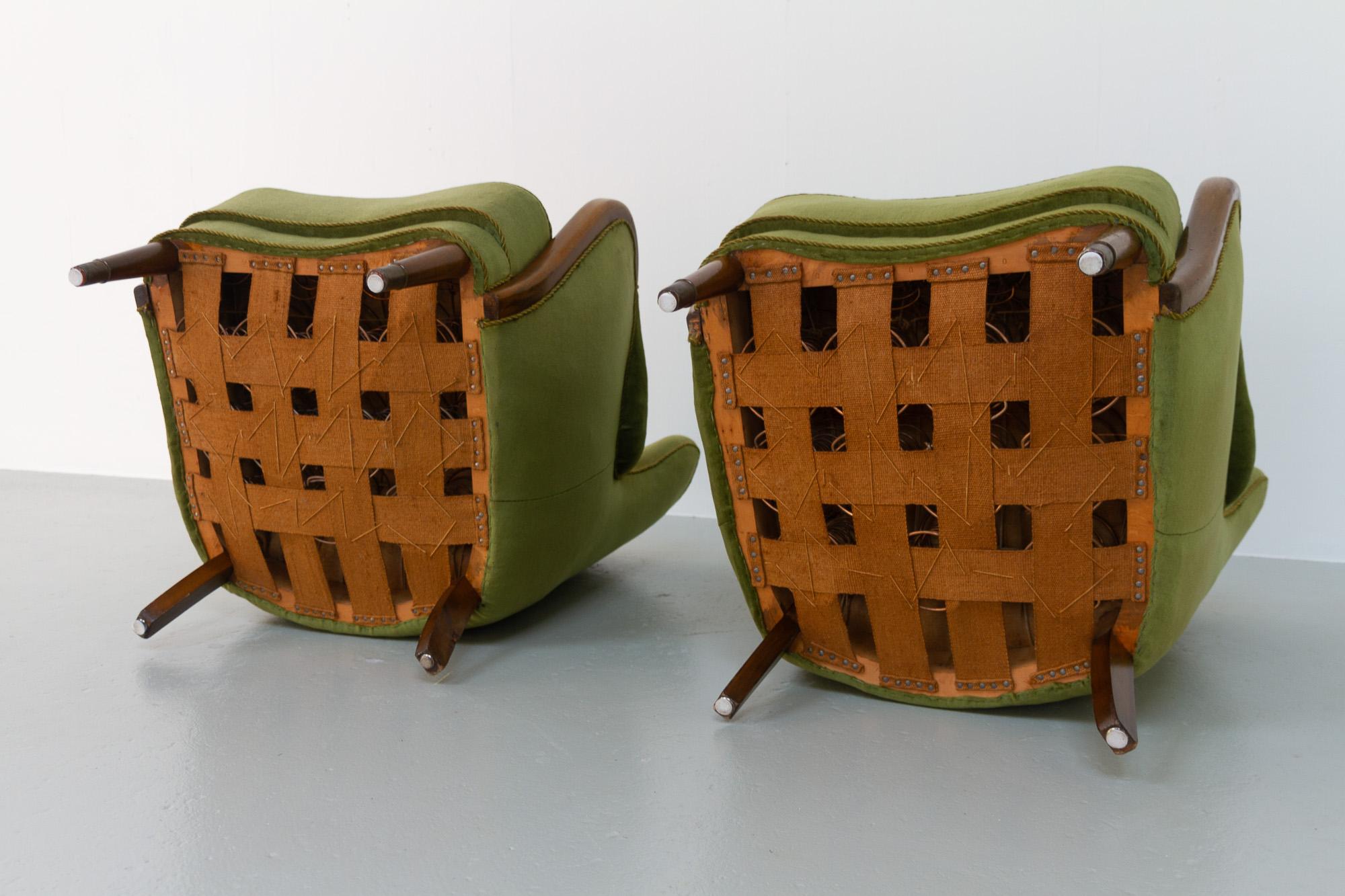 Vintage Danish Emerald Green Velvet Art Deco Lounge Chairs, 1940s, Set of 2 11