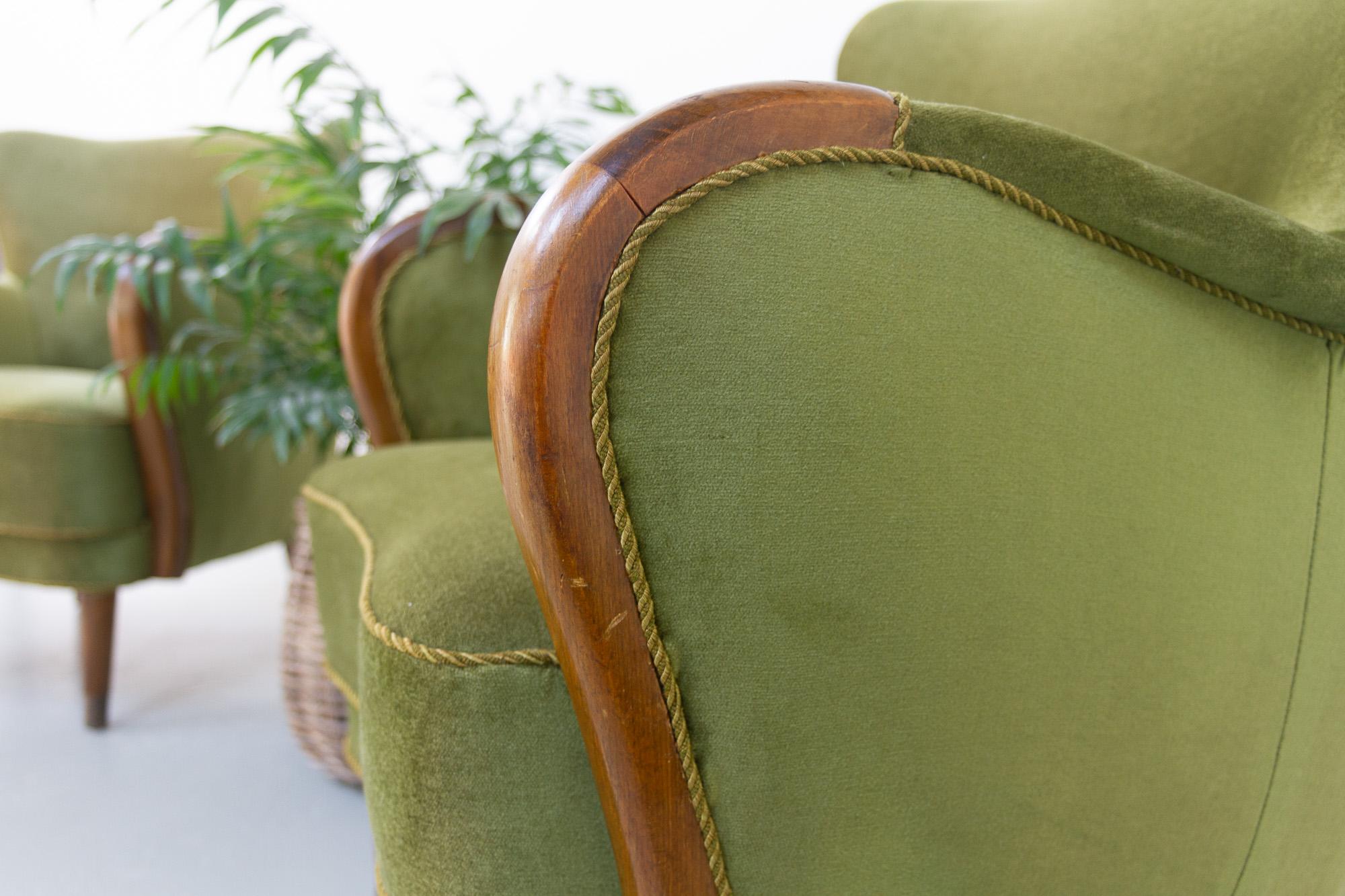 Vintage Danish Emerald Green Velvet Art Deco Lounge Chairs, 1940s, Set of 2 14