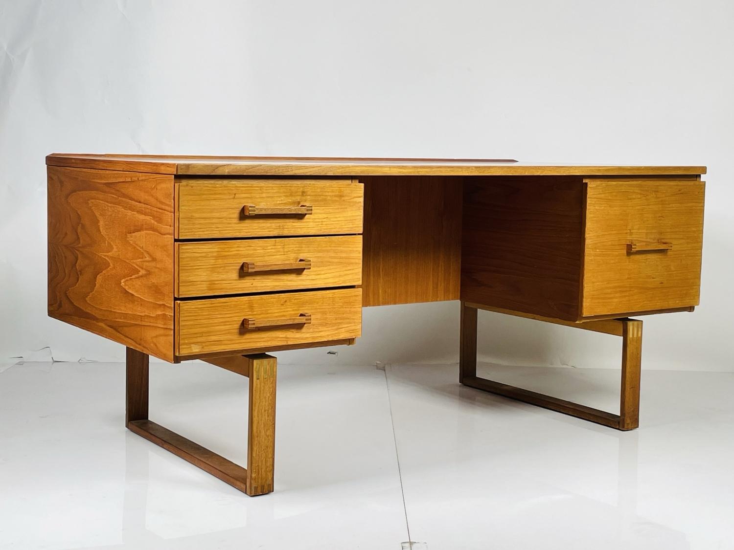 Wood Vintage Danish Executive Desk by Henning Jensen & Torben Valeur for Dyrlund