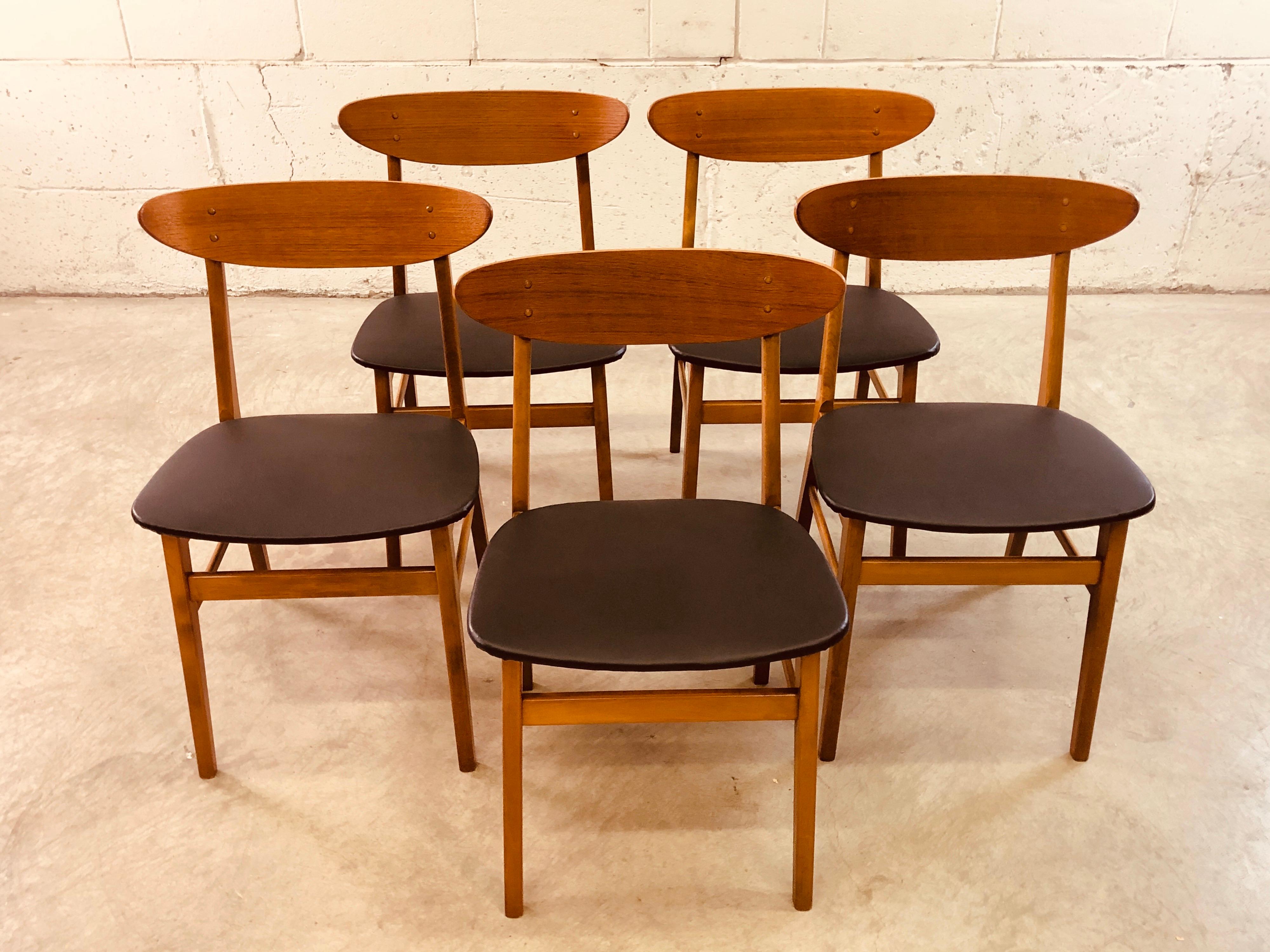 Scandinavian Modern Vintage Danish Farstrup Teak and Beech Dining Chairs, Set of 5