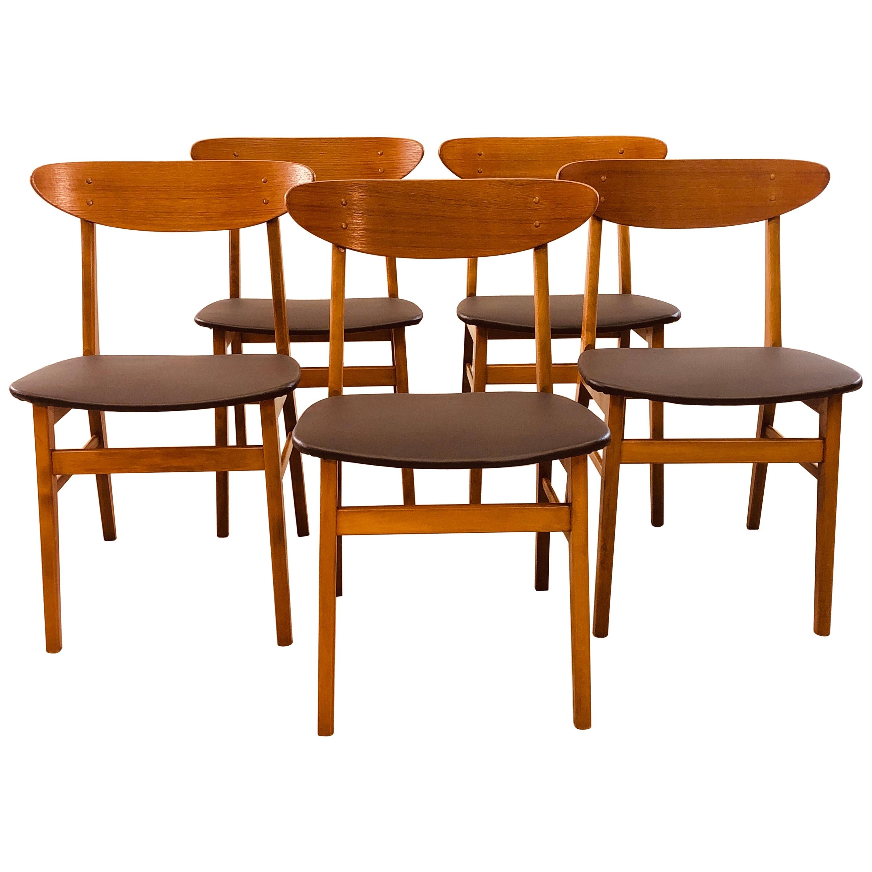 Vintage Danish Farstrup Teak and Beech Dining Chairs, Set of 5