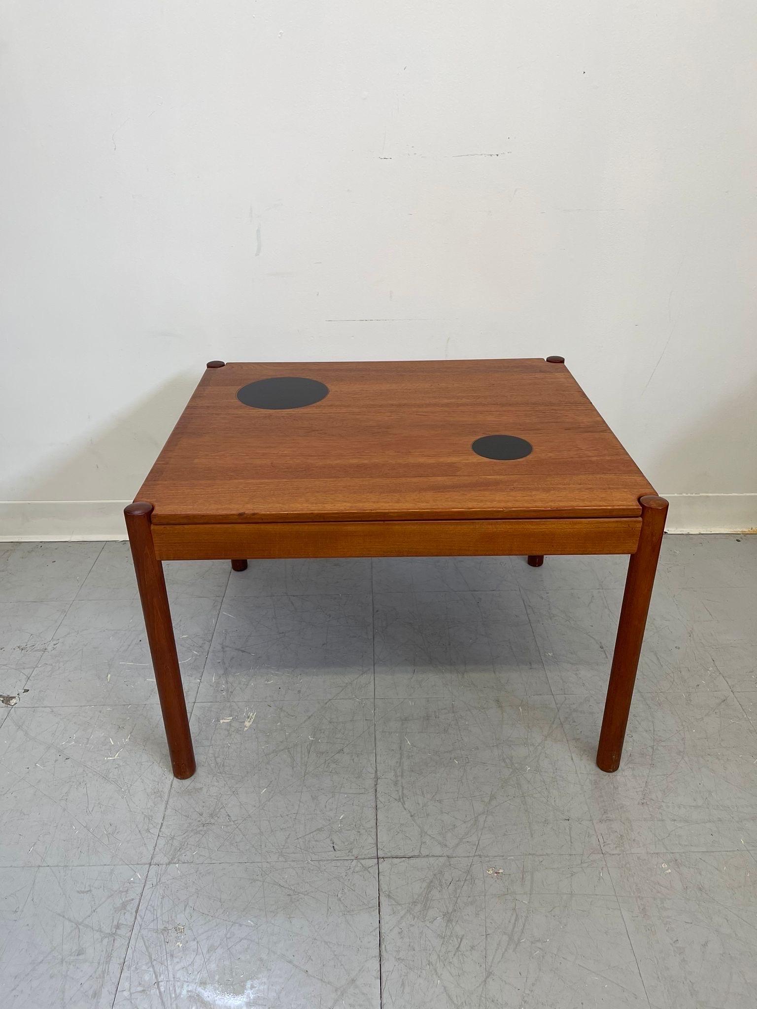 Vintage Danish Flip Top Coffee Table With Circle Accents. In Good Condition For Sale In Seattle, WA