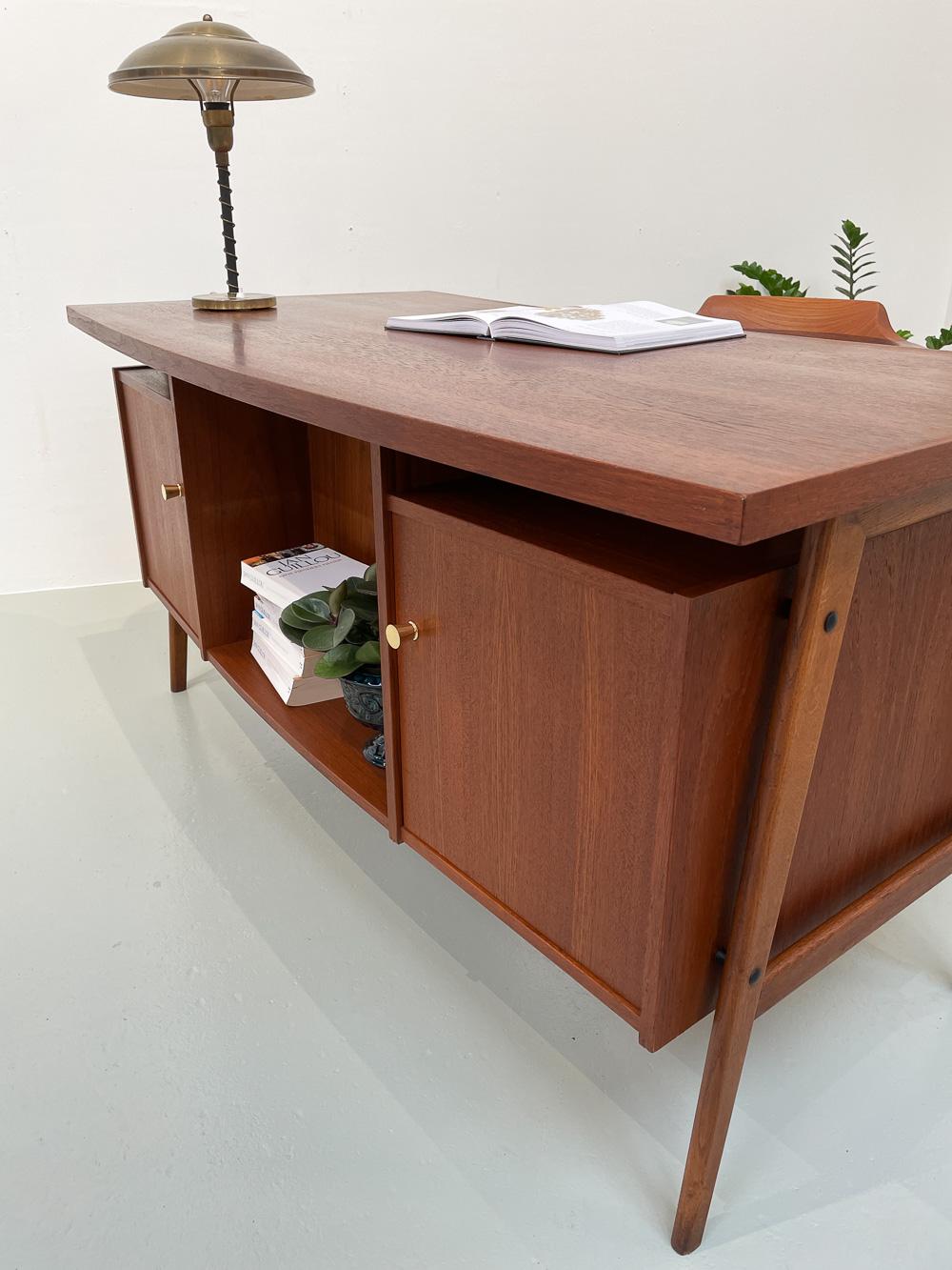 Vintage Danish Freestanding Teak Desk with Floating Curved Top, 1960s 13
