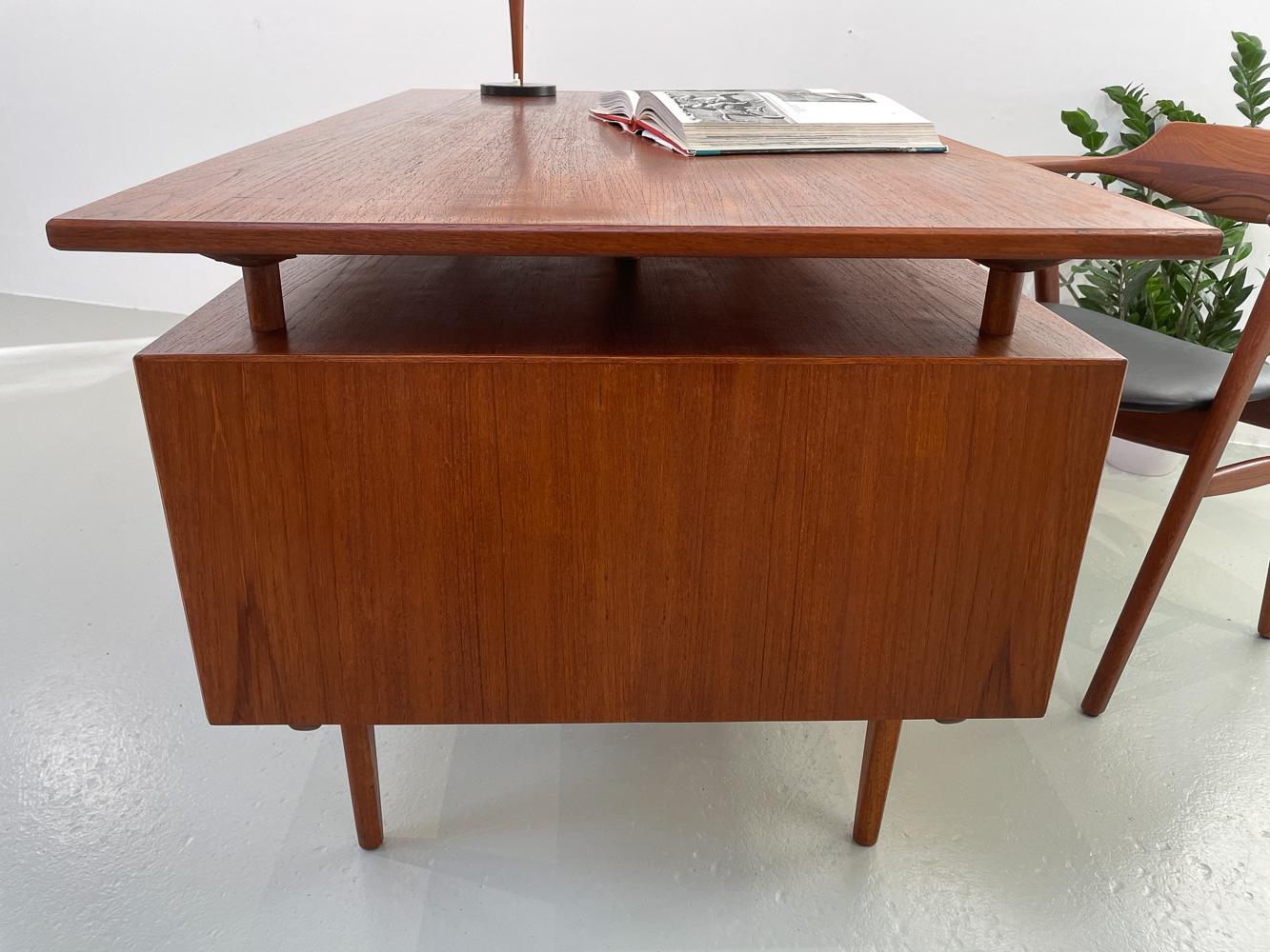 Vintage Danish Freestanding Teak Desk with Floating Top, 1950s. For Sale 11