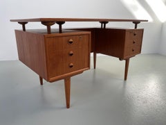 Vintage Danish Freestanding Teak Desk with Floating Top, 1950s.